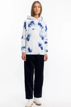 Batik Hoodie Bio Baumwolle - Blau/Off-White