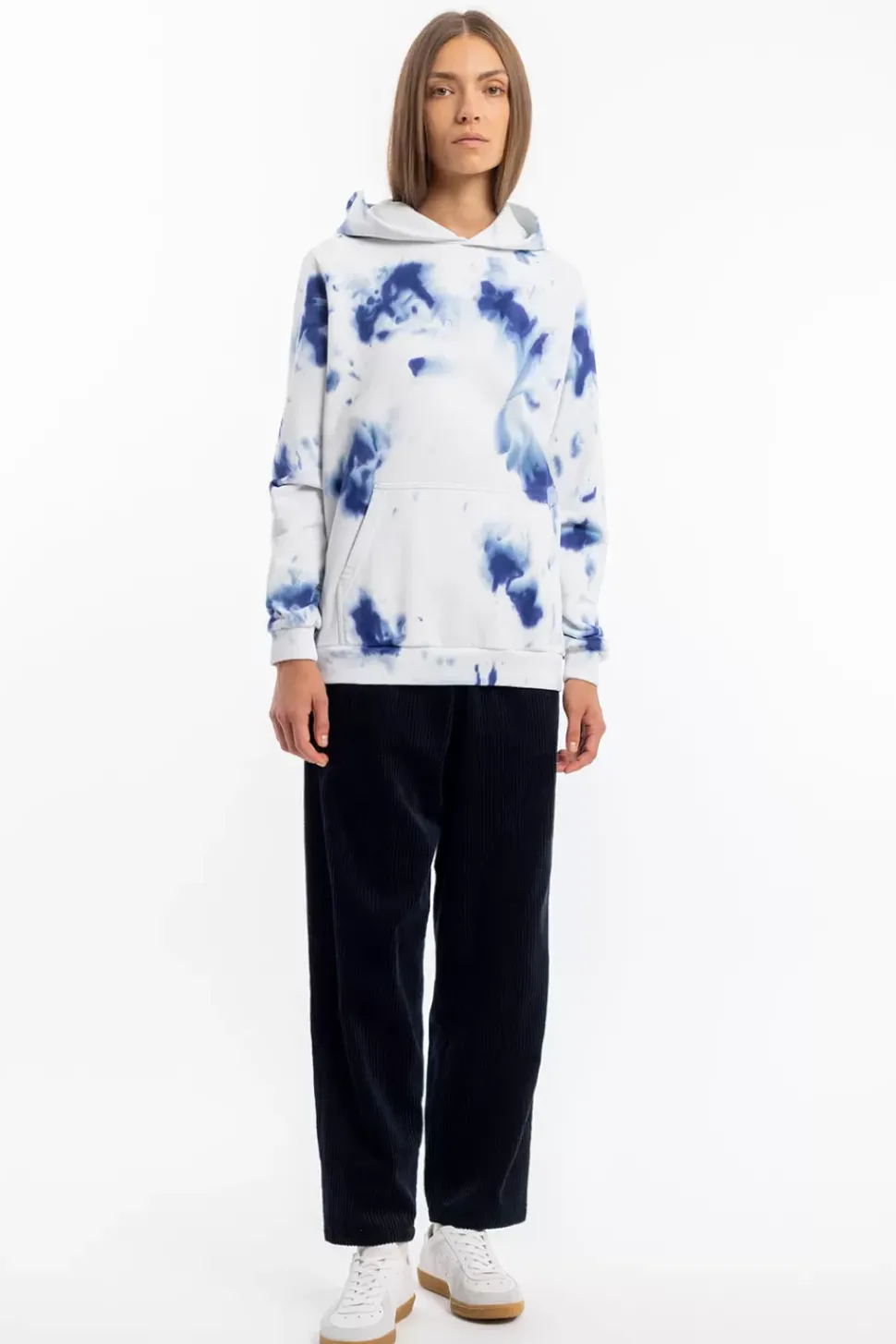 Batik Hoodie Bio Baumwolle - Blau/Off-White