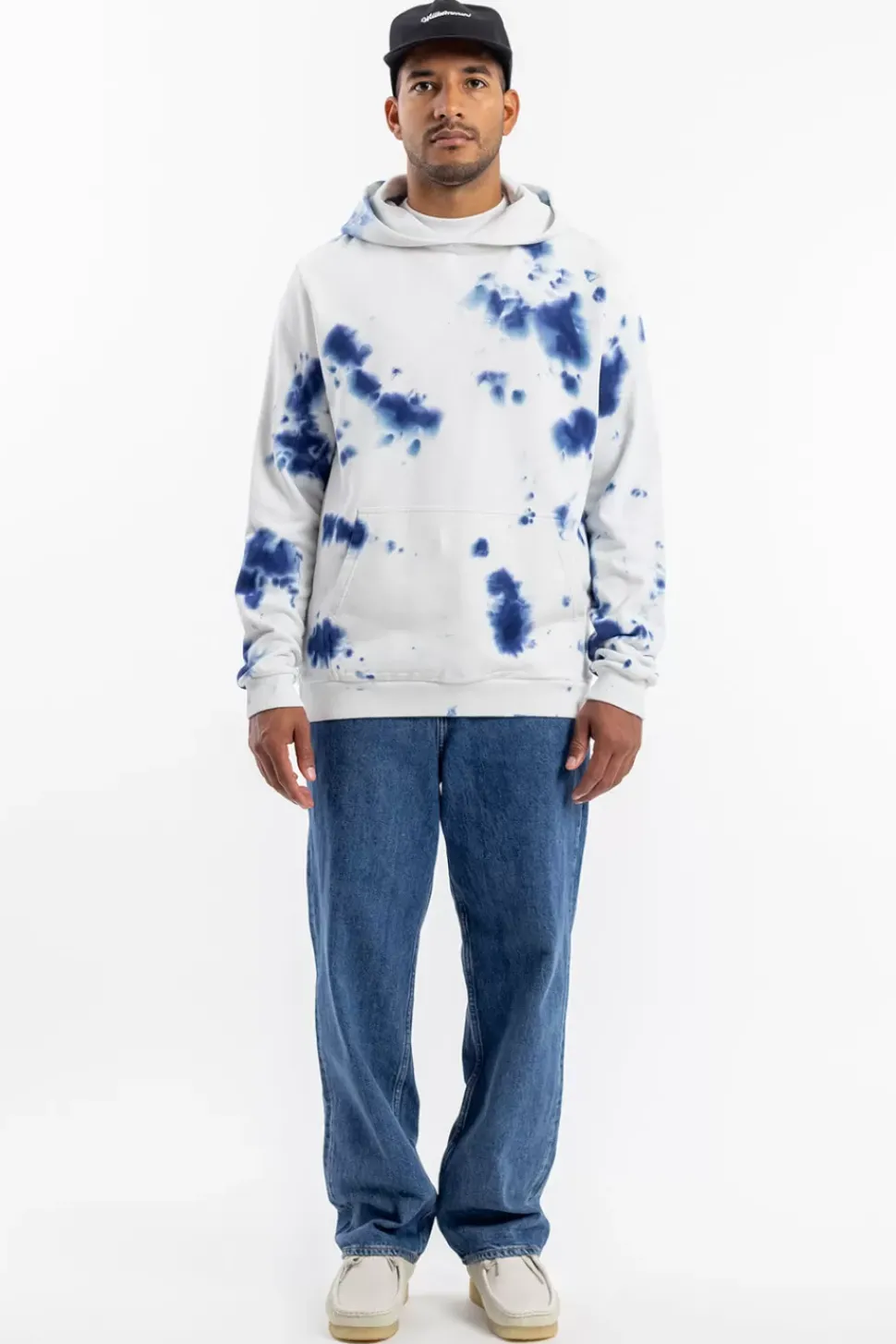 Batik Hoodie Bio Baumwolle - Blau/Off-White