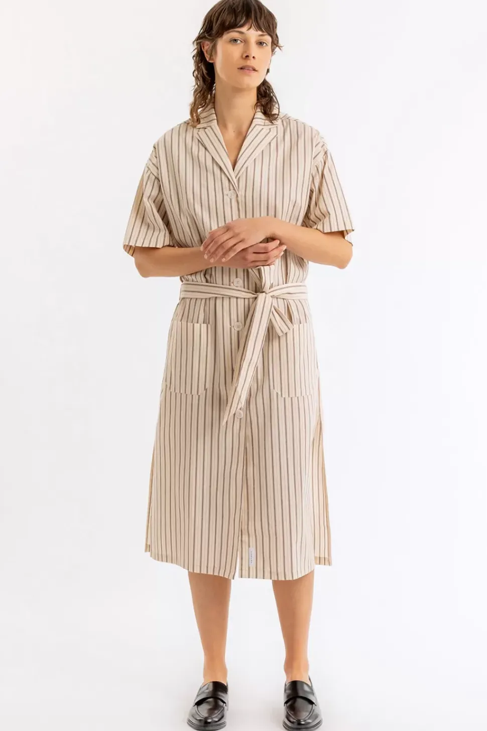 Bowling Kleid Gestreift Aus Bio-Baumwolle Beige/Weis