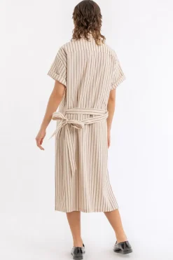 Bowling Kleid Gestreift Aus Bio-Baumwolle Beige/Weis