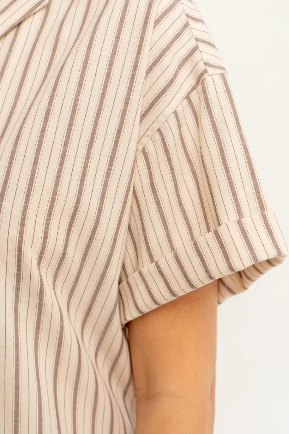 Bowling Kleid Gestreift Aus Bio-Baumwolle Beige/Weis
