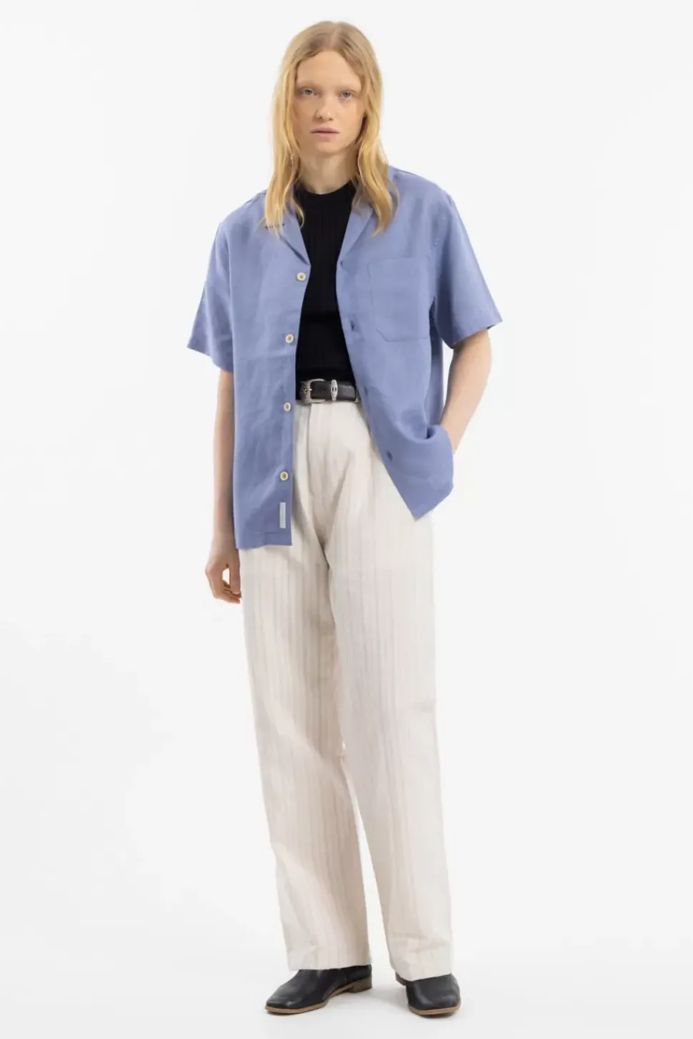 Bowling Shirt Leinen Mix - Hellblau