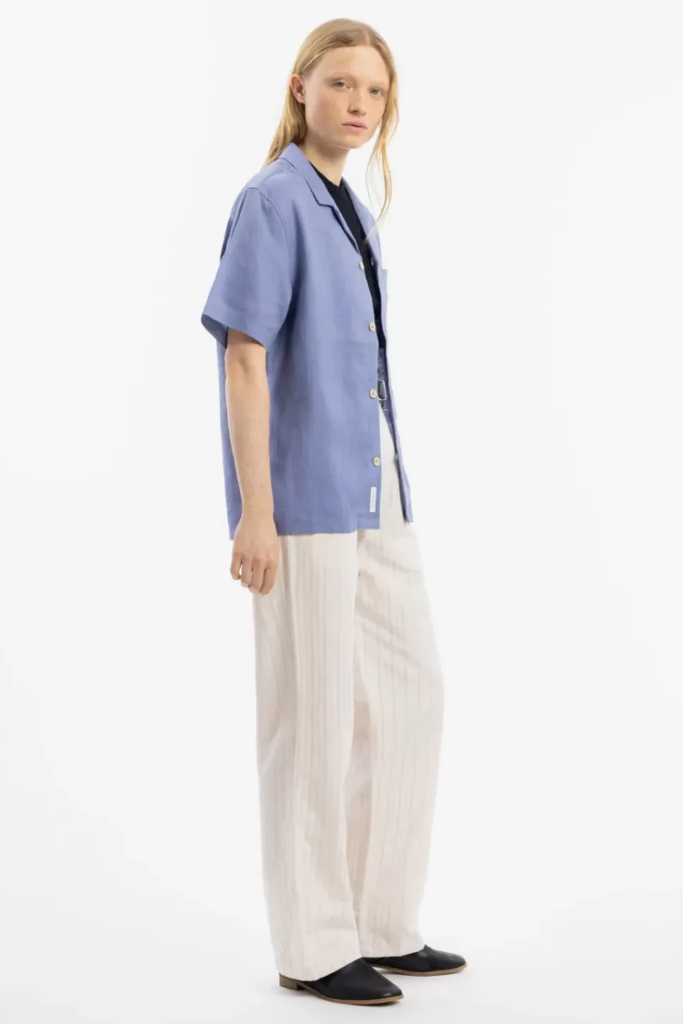 Bowling Shirt Leinen Mix - Hellblau