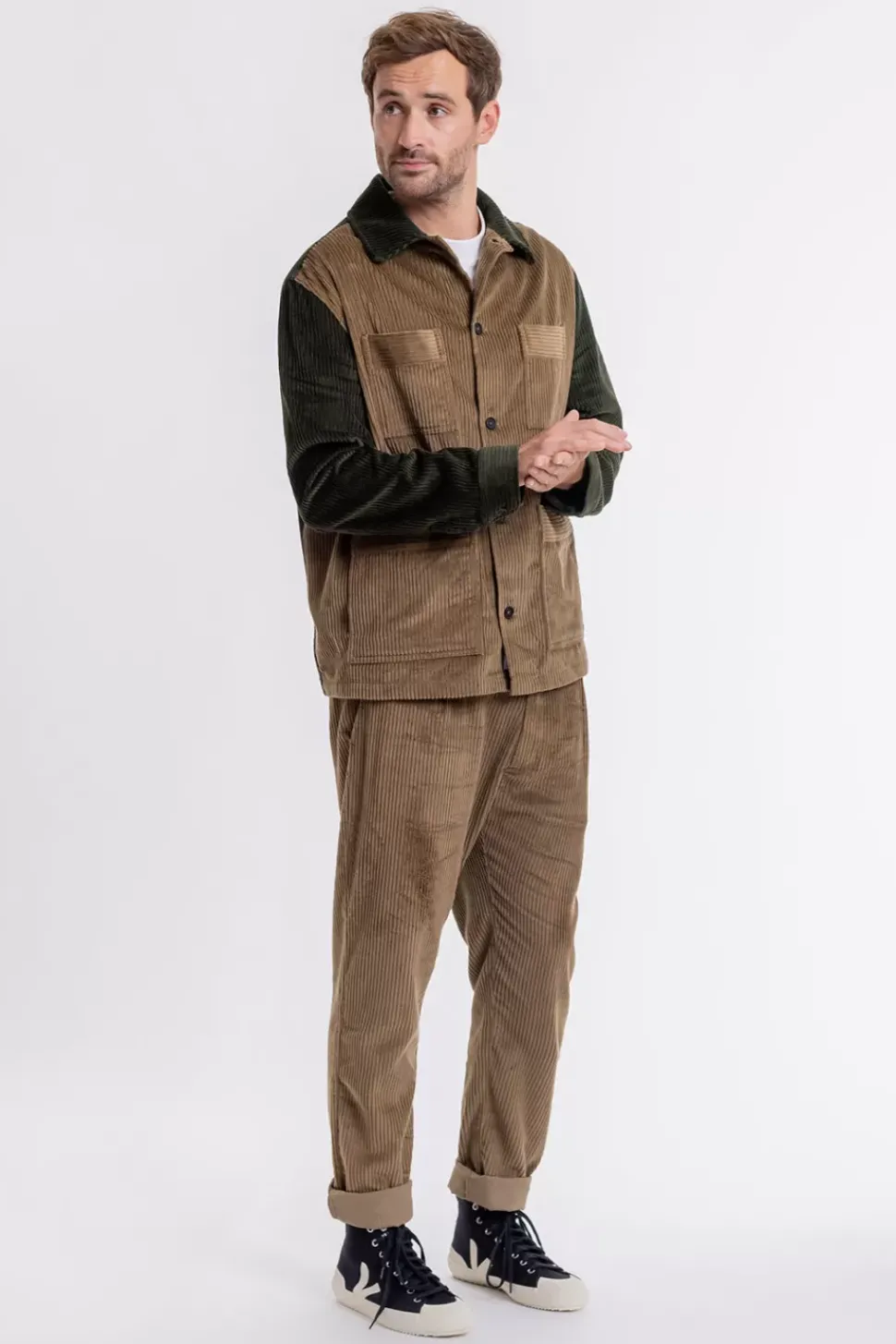Cordjacke Aus Bio-Baumwolle Beige / Oliv