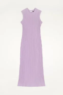 Geripptes Kleid Bio Baumwolle - Lavendel