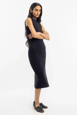 Geripptes Kleid Bio Baumwolle - Schwarz