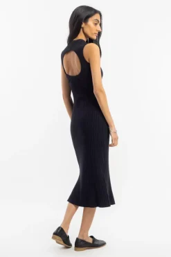 Geripptes Kleid Bio Baumwolle - Schwarz