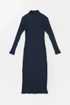 Geripptes Kleid Bio Baumwolle - Dunkelblau