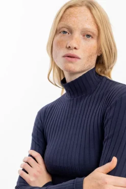 Geripptes Longsleeve Bio Baumwolle - Dunkelblau