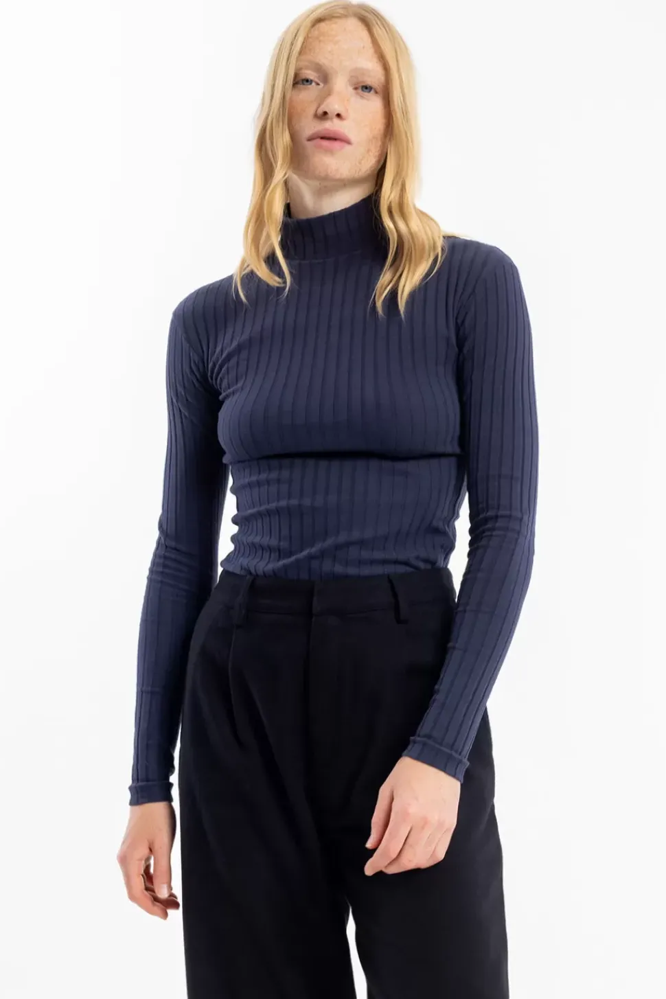 Geripptes Longsleeve Bio Baumwolle - Dunkelblau