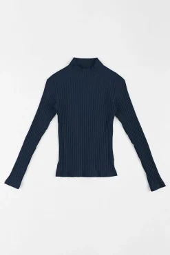 Geripptes Longsleeve Bio Baumwolle - Dunkelblau