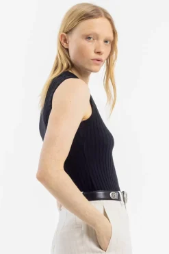 Geripptes Singlet Bio Baumwolle - Schwarz