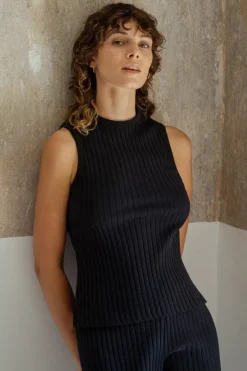 Geripptes Singlet Bio Baumwolle - Schwarz