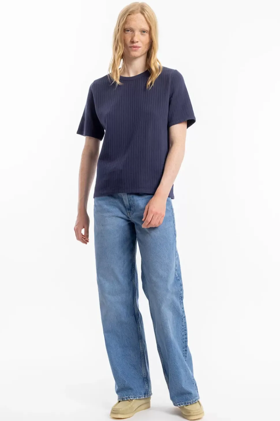 Geripptes T-Shirt Bio Baumwolle - Dunkelblau