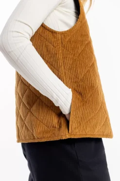 Gesteppte Cord Weste - Toffee