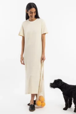 Gestreiftes T-Shirt Kleid - Creme