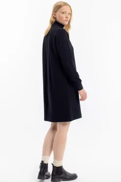 Half Zip Sweat Kleid Bio Baumwolle - Schwarz