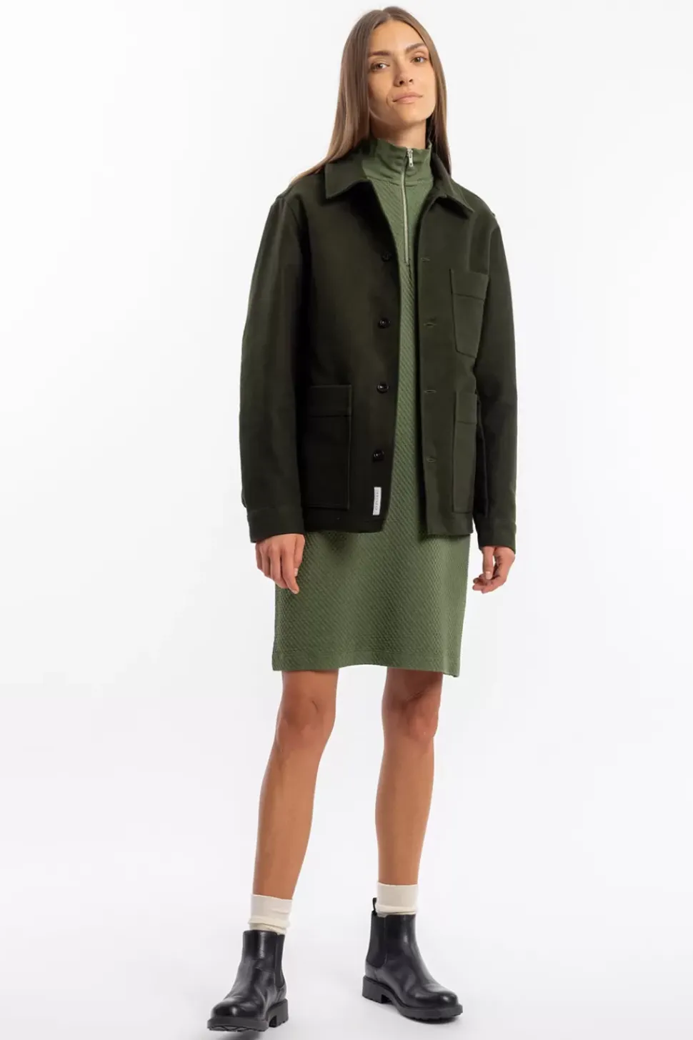 Half Zip Sweat Kleid Bio Baumwolle - Grun