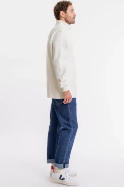 Half Zip Sweatshirt Aus Bio-Baumwolle Weis