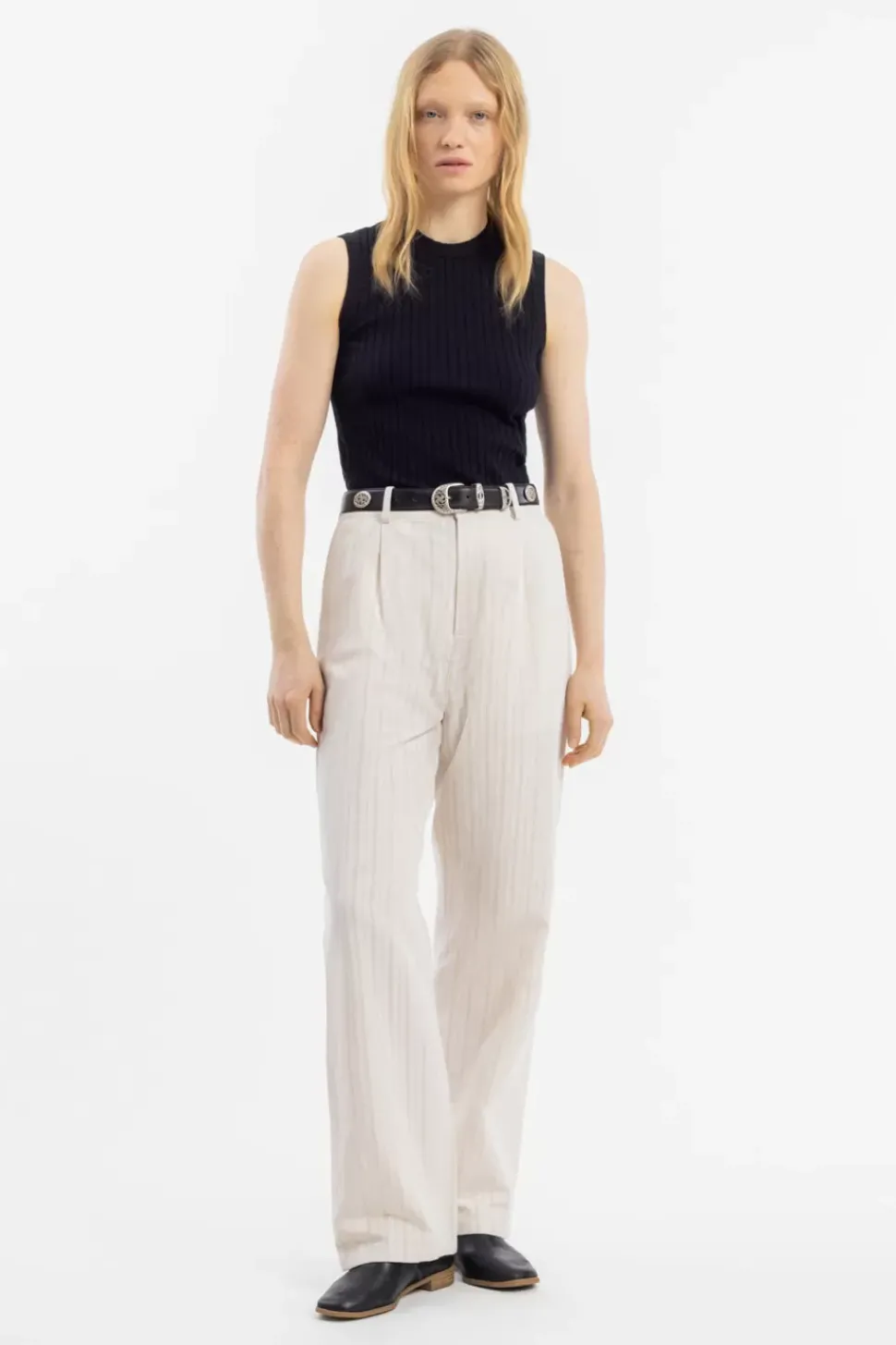 High Waist Hose Leinen Mix - Creme