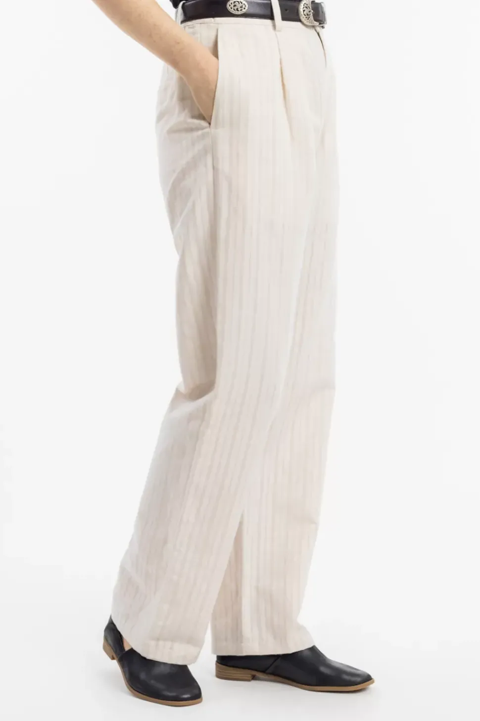 High Waist Hose Leinen Mix - Creme