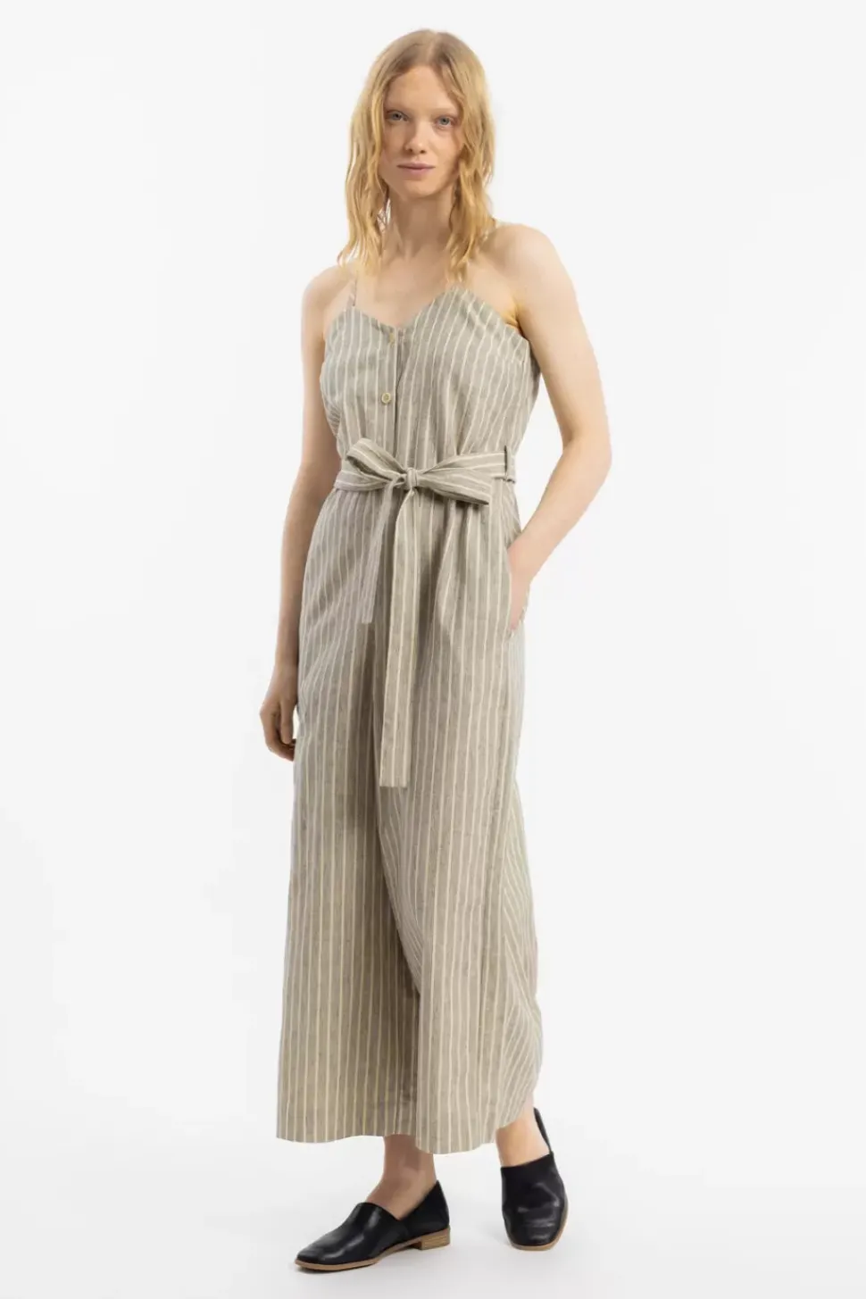 Jumpsuit Leinen Mix - Grau Gestreift