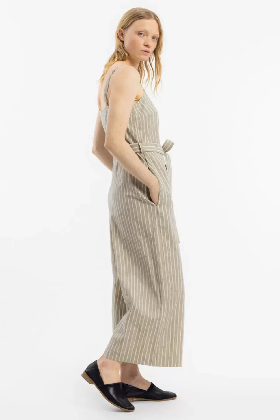 Jumpsuit Leinen Mix - Grau Gestreift