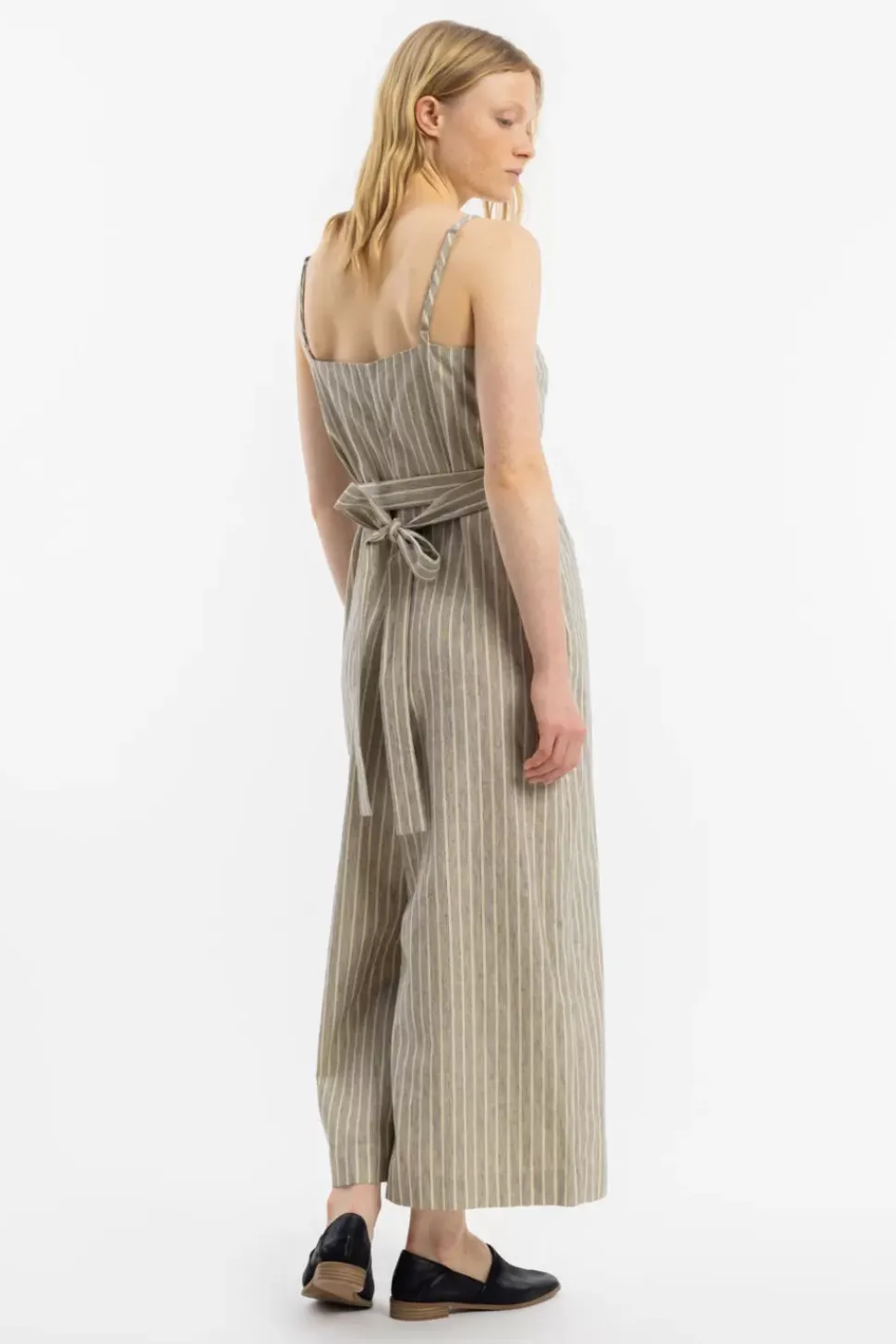 Jumpsuit Leinen Mix - Grau Gestreift