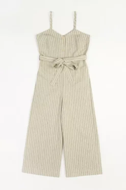 Jumpsuit Leinen Mix - Grau Gestreift