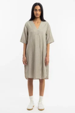 Kaftan Kleid Aus Lyocell - Oliv Gestreift