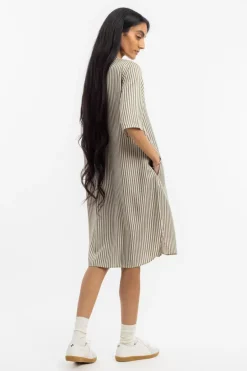 Kaftan Kleid Aus Lyocell - Oliv Gestreift