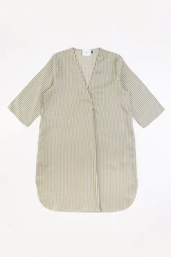 Kaftan Kleid Aus Lyocell - Oliv Gestreift