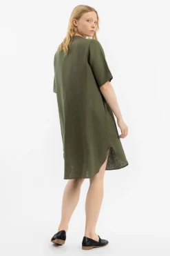 Kaftan Kleid Leinen Mix - Oliv