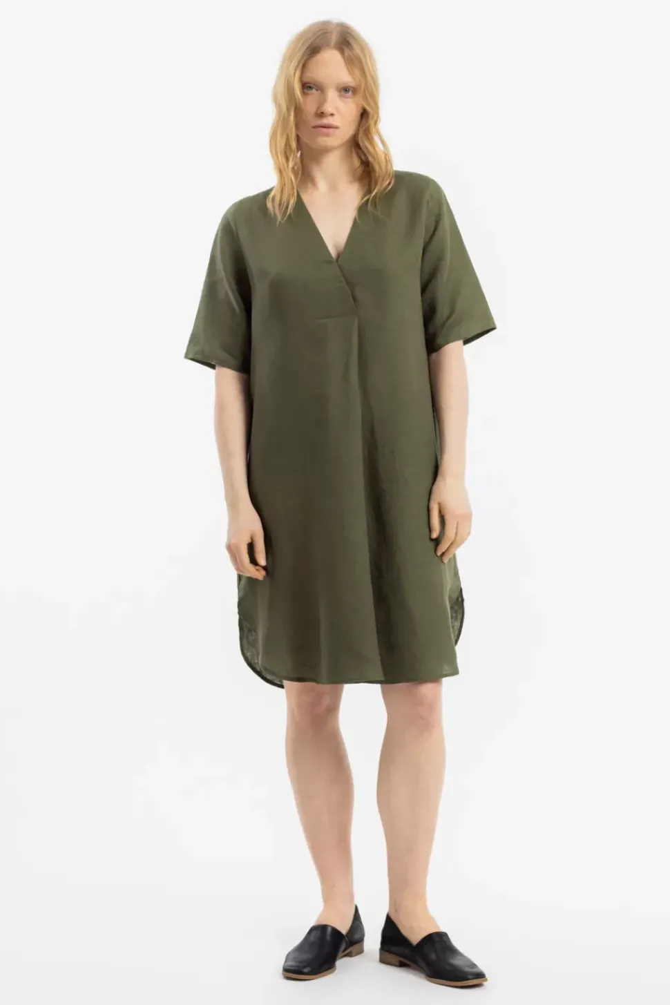 Kaftan Kleid Leinen Mix - Oliv
