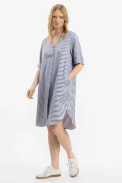 Kaftan Kleid Lyocell - Blau Gestreift