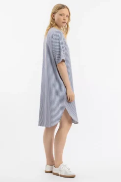 Kaftan Kleid Lyocell - Blau Gestreift