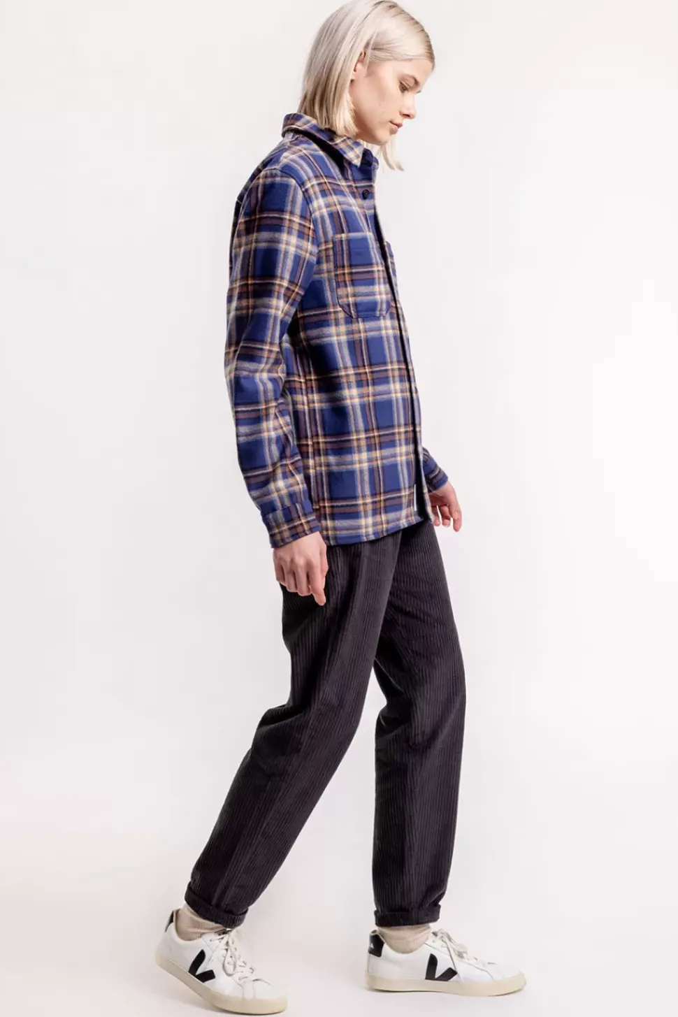 Kariertes Flanell Overshirt Blau