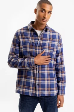 Kariertes Flanell Overshirt Blau