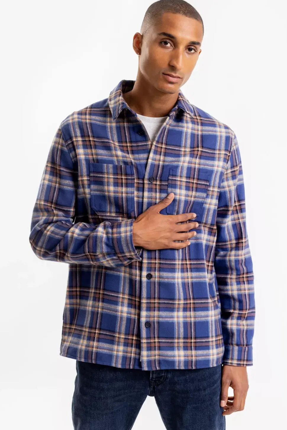 Kariertes Flanell Overshirt Blau