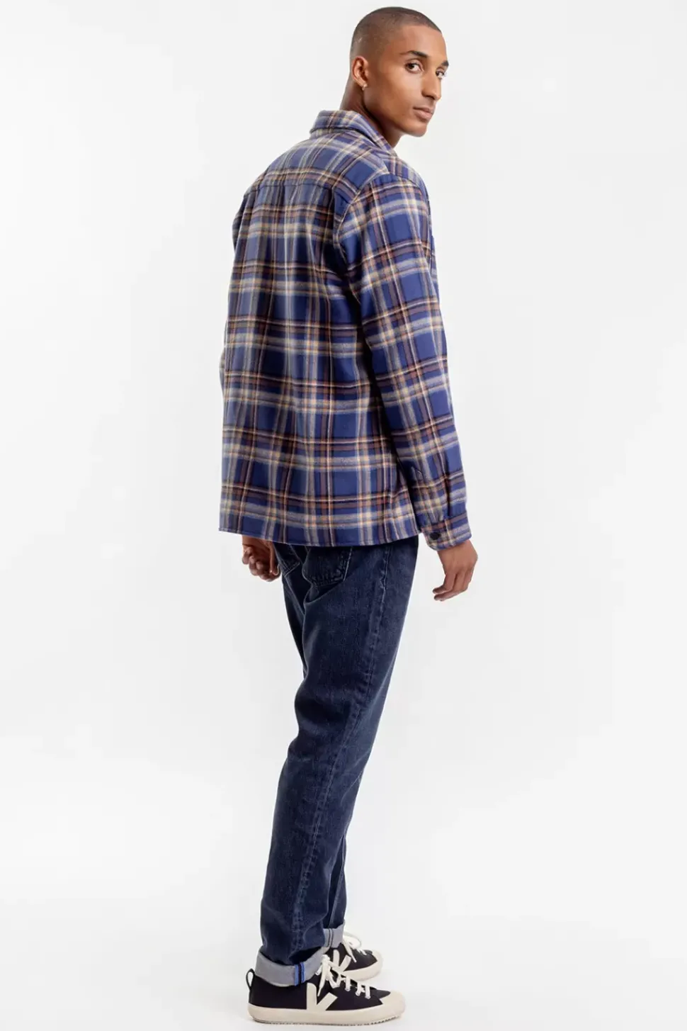 Kariertes Flanell Overshirt Blau