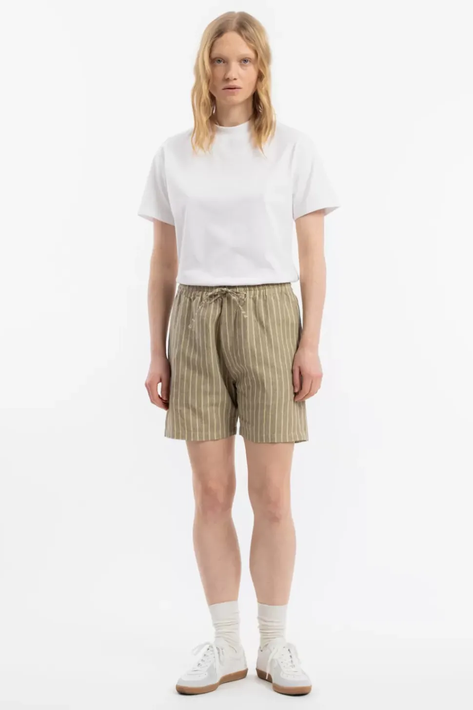 Kurze Hose Leinen Mix - Grau Gestreift