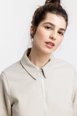 Kurze Jacke Aus Bio Canvas Beige Kariert