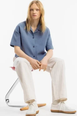 Kurzes Bowling Shirt Bio Baumwolle - Blau