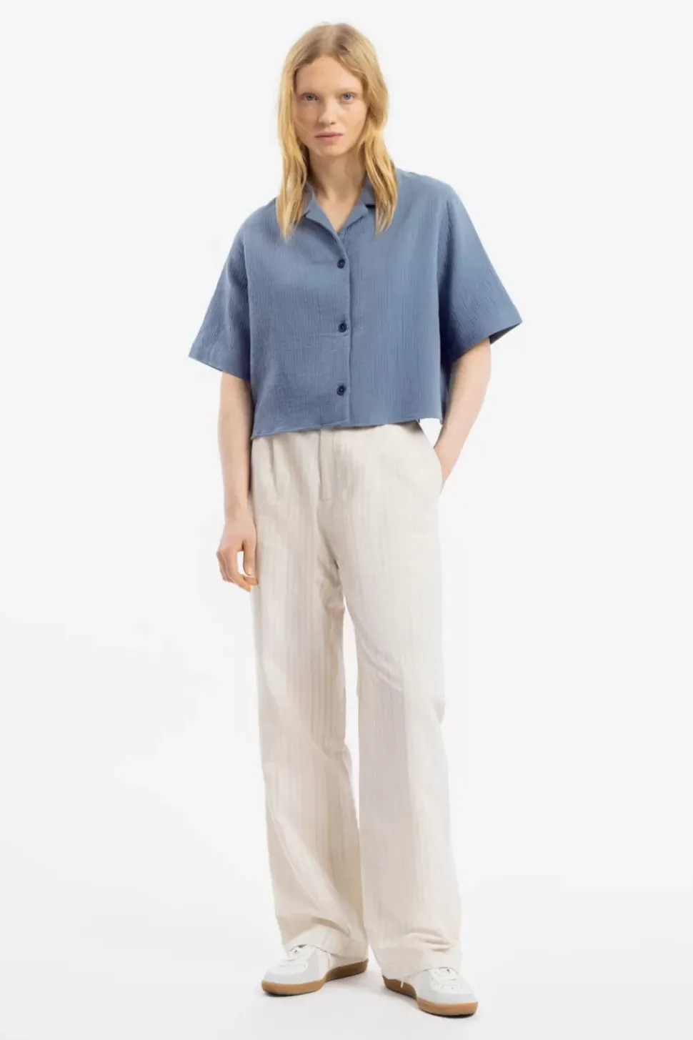 Kurzes Bowling Shirt Bio Baumwolle - Blau