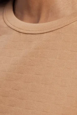 Kurzes Strukturiertes T-Shirt Bio Baumwolle - Karamell