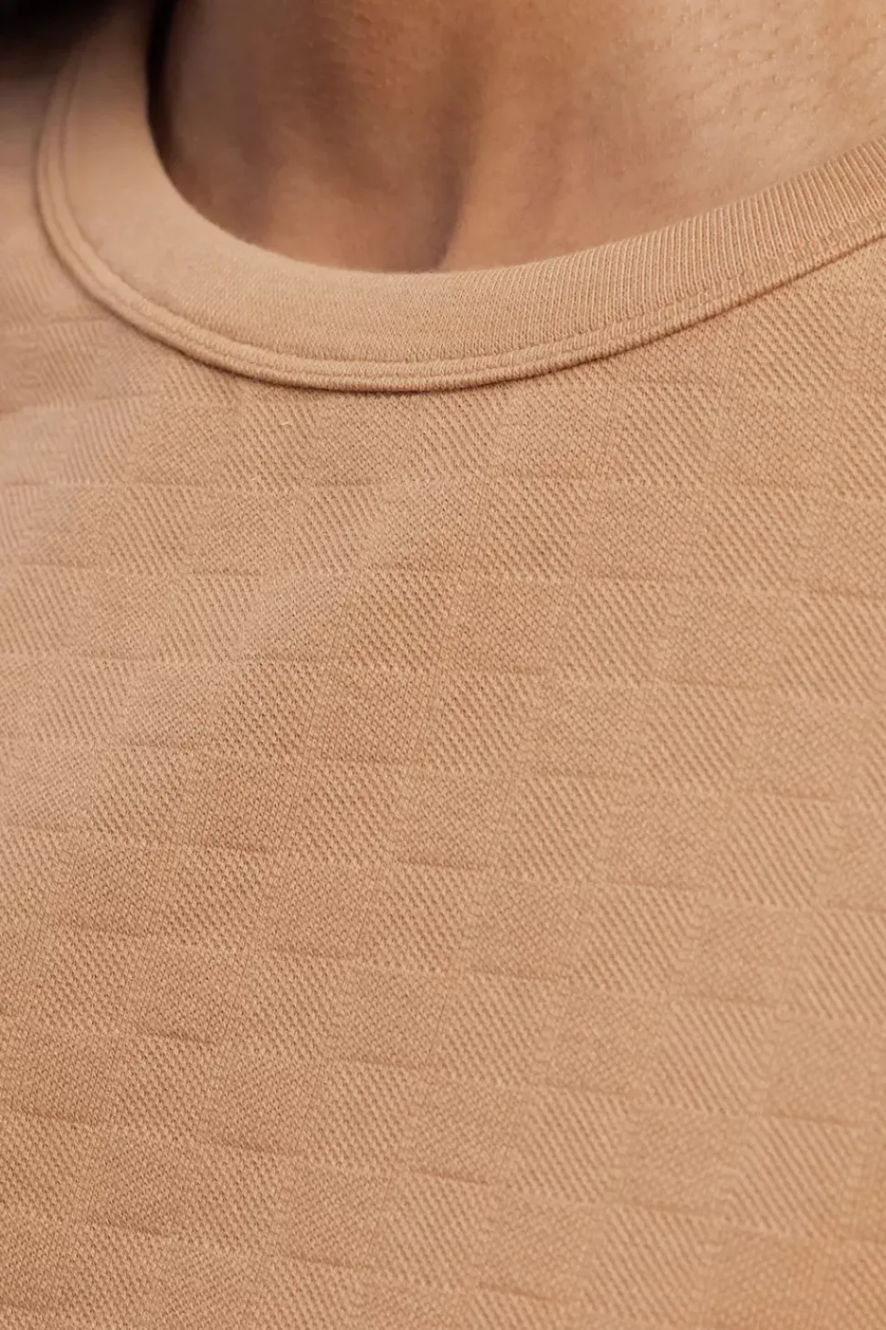 Kurzes Strukturiertes T-Shirt Bio Baumwolle - Karamell