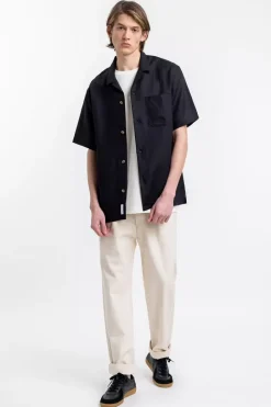 Leinen Bowling Hemd Schwarz