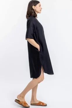 Leinen Kaftan Kleid Schwarz