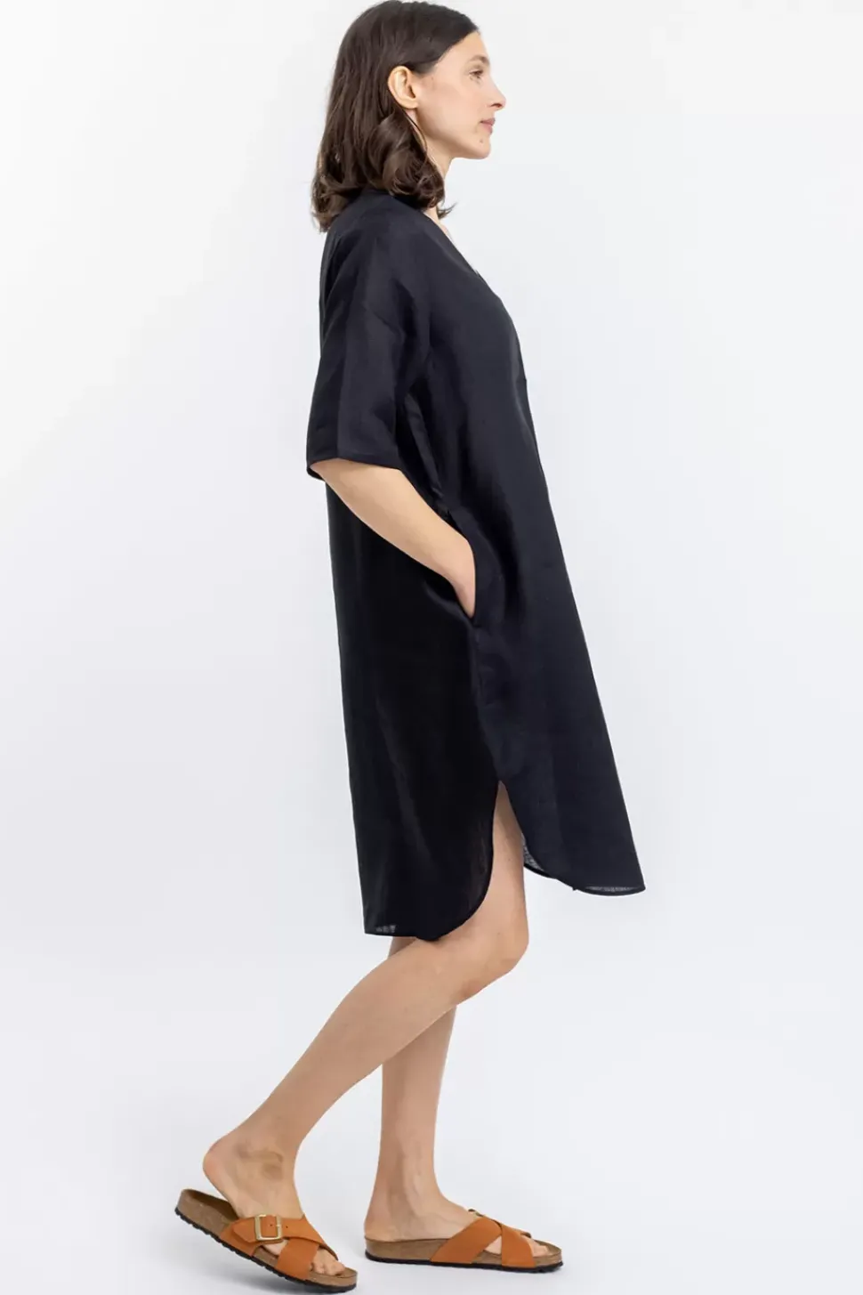 Leinen Kaftan Kleid Schwarz